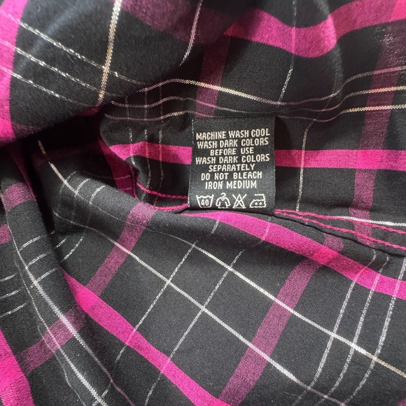 Cowgirl Hardware Plaid Western Snap Shirt Girls L 10 12 Bling Pink Black Silver - Picture 13 of 16